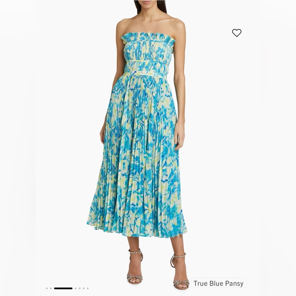 AMUR Scottie Floral Pleated Strapless Midi Dress
